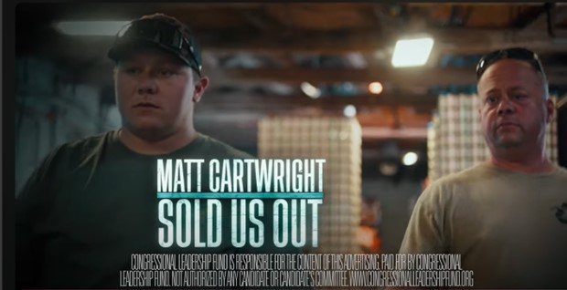 Video still from an An anti-Cartwright TV ad.