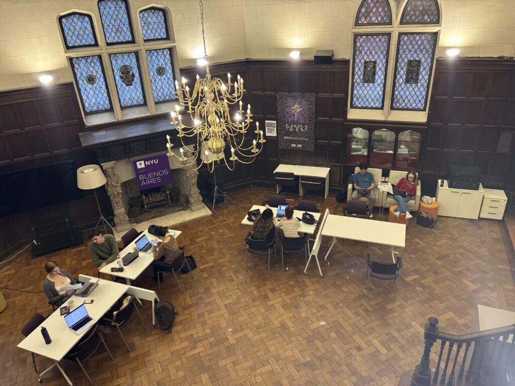 Students studying for finals in the foyer
