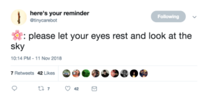 Tweet that says: "please let your eyes rest and look at the sky"